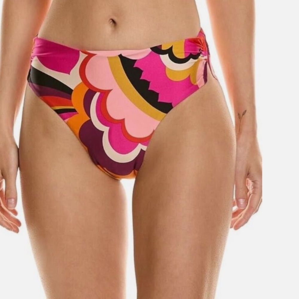 Trina Turk NWT Standard Fan Faire Hi-Waist Bikini Bottoms-Cheeky Coverage, 8